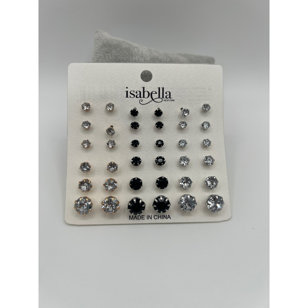 Isabella New York 18 Pair Stud Earring Set Rhinestone Black Silver Rose Gold